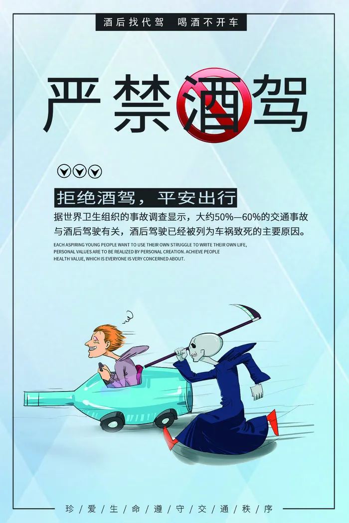 拒绝酒驾蓝色海报psd模版下载