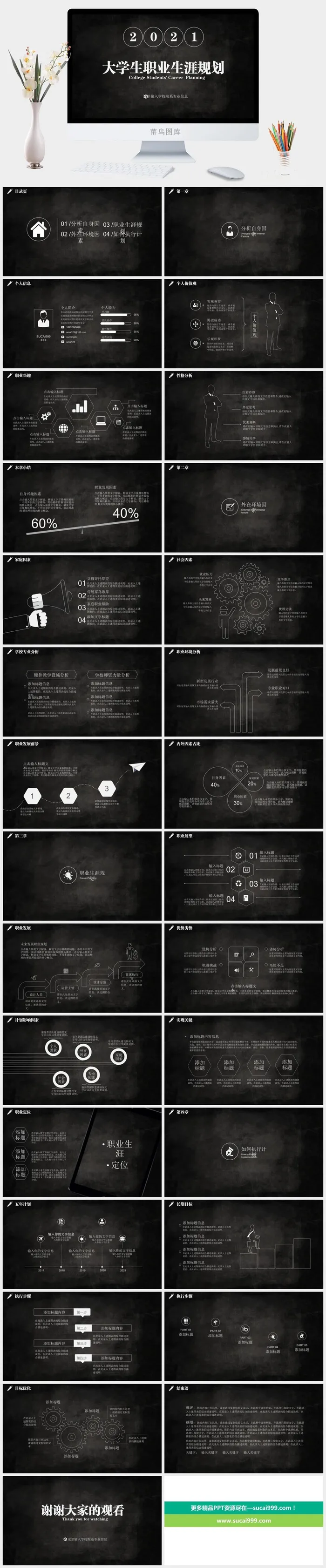 黑色大学生职业生涯规划PPT模板