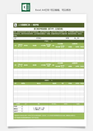 公司员工部门绩效考核表试用期KPI月度统计管理excel表格模板素材