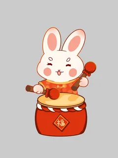 手绘2023兔年新年卡通兔子形象IP插画元素PSD设计素材png图案