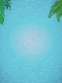 蓝色文艺清新湖泊纹路渐变树叶插画背景