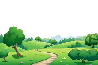 春夏大自然绿色草丛树山免抠