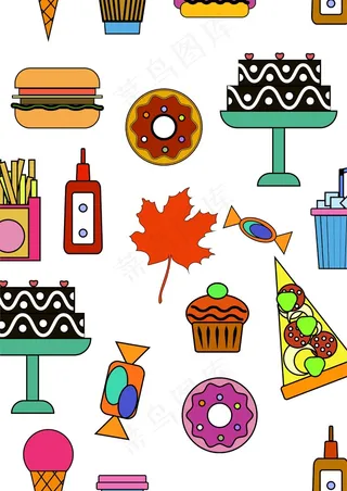 薯条汉堡蛋糕 糖果披萨食物