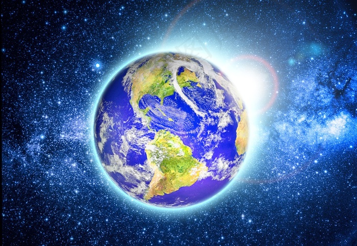 宇宙中的发光地球和唯美星空高图片