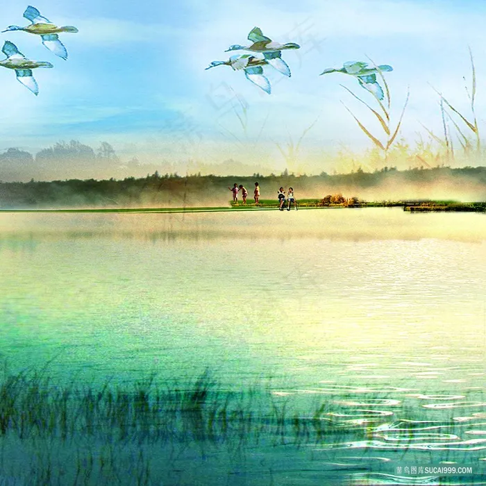 湖畔美景高清油画