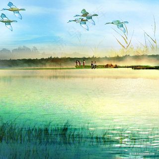 湖畔美景高清油画