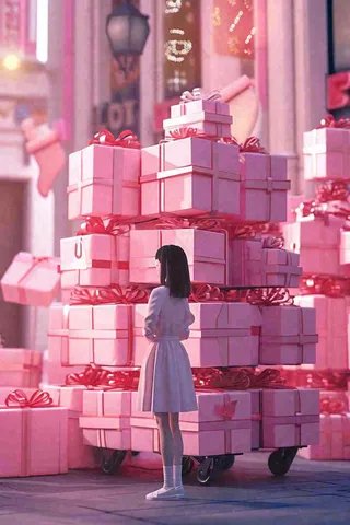 粉色可爱礼盒礼物，购物电商礼品