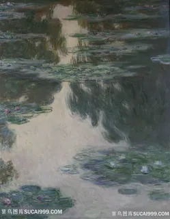 莫奈油画唯美湖畔荷叶装饰画