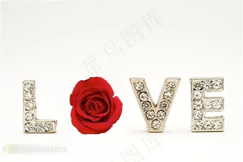 LOVE镶钻立体字玫瑰花
