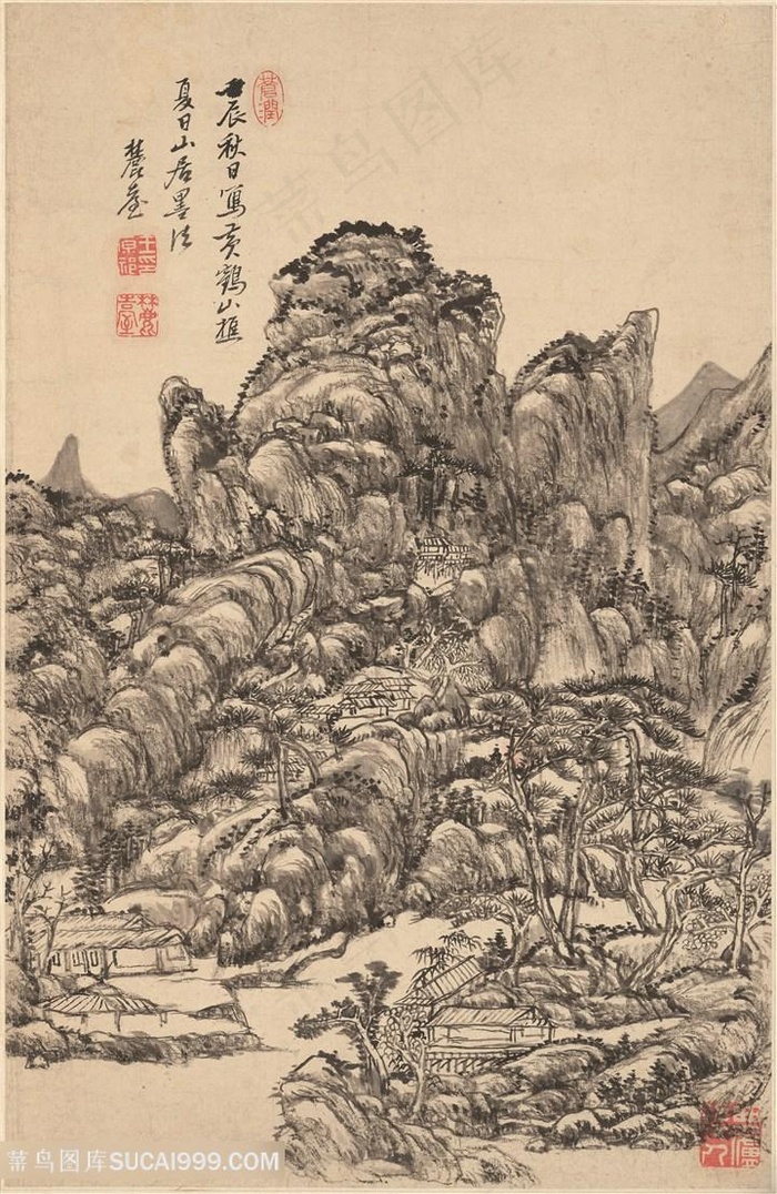 清代王原祁山水图册夏日山居图国画图片