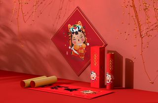 2022年虎年新年春节礼盒场景样机