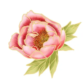 国潮风立体浮雕金边手绘花朵花卉PSD设计PNG免扣图片元素素材