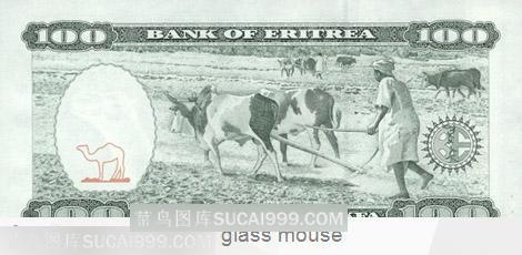 100元外币上的耕地图像