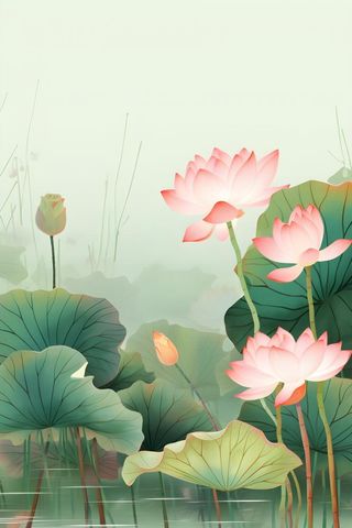 意境国潮荷花简约淡雅背景