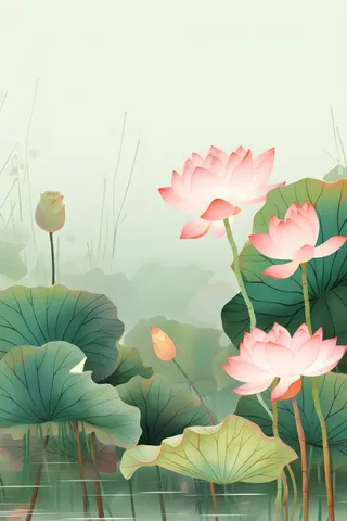 意境国潮荷花简约淡雅背景