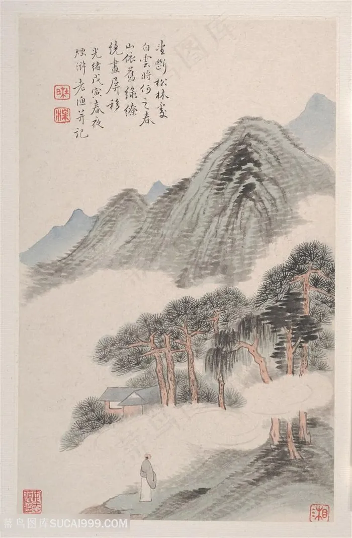 清代杜湘山水册页春云出岫国画图片