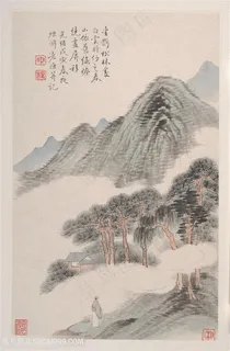 清代杜湘山水册页春云出岫国画图片 清代杜湘山水册页春云出岫国画图片