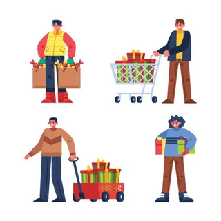 冬天服饰服装冬装穿冬装保暖冬季卡通人物男女装Ai矢量图片素材