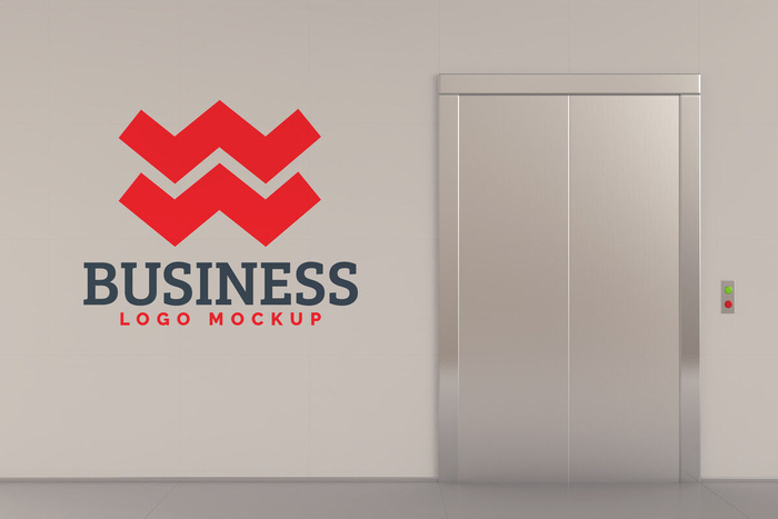 电梯门背景logo样机模板psd模版下载