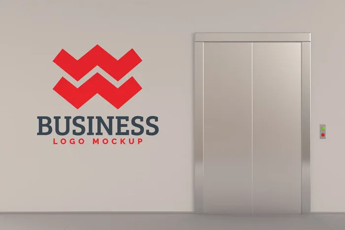电梯门背景logo样机模板psd模版下载