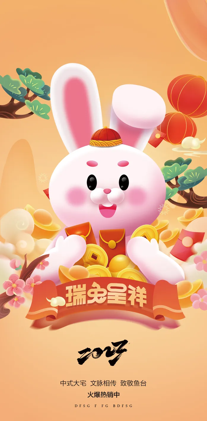 兔年 兔年吉祥2023年海报展板psd模版下载
