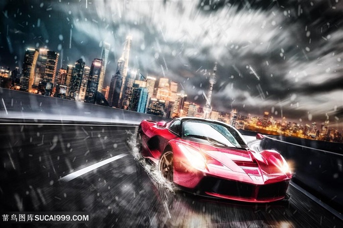 汽车交通红色跑车