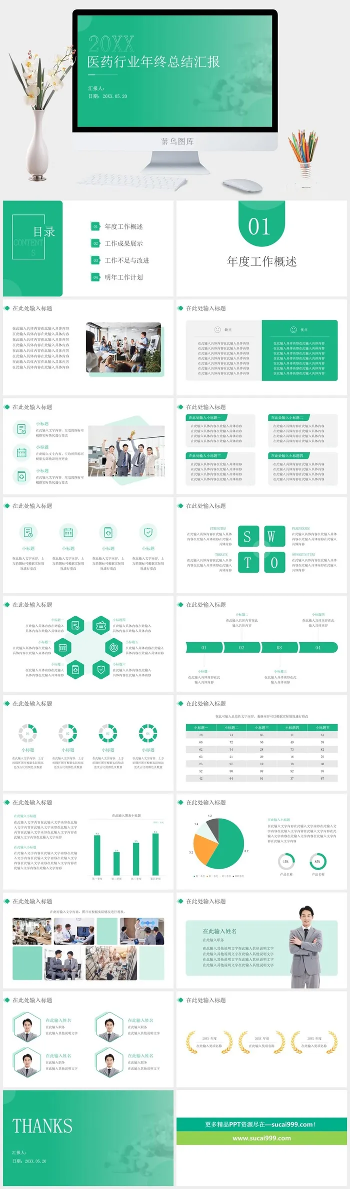 简约清新绿医药行业年终总结汇报ppt模板
