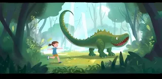 恐龙儿童大自然森林奔跑插画海报素材背景