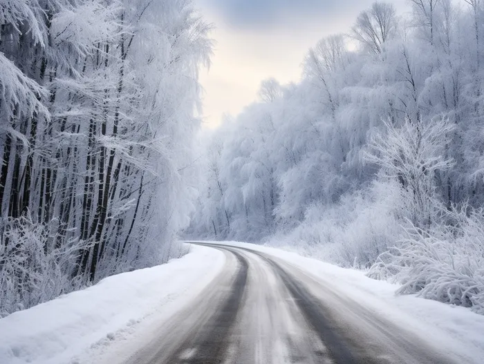 森林*的雪路白雪皑皑的道路，美丽的冬季摄影图(3696x2784)