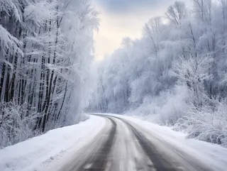 森林*的雪路白雪皑皑的道路，美丽的冬季摄影图