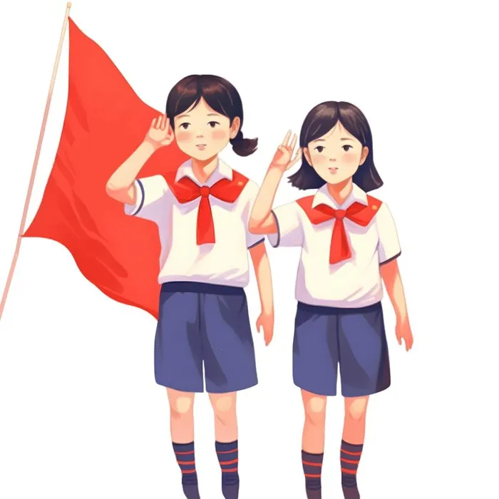 拿着旗帜的学生们免抠(1900x1900)