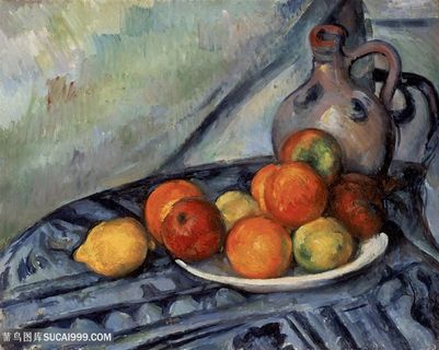 水果和桌上的水壶装饰画