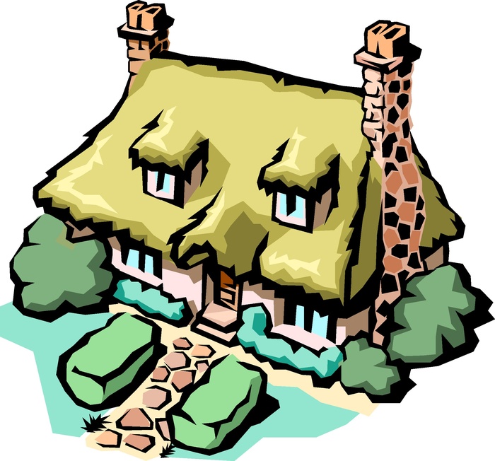 棕色手绘山顶林中小屋卡通风素材矢量图
