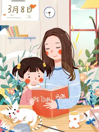 大气妇女节女神女王女生母亲节卡通手绘插图插画海报素材设计模板