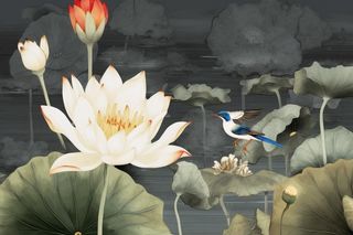 中国风油墨荷花意境大气背景