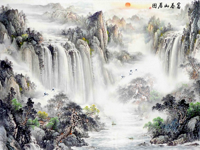 新中式山水背景墙 