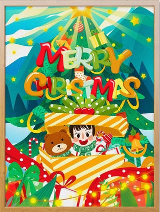 圣诞节插画礼物盒里的小孩