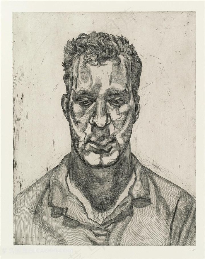 弗洛伊德手绘素描男士肖像