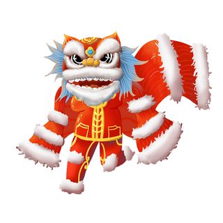新年春节虎年元宵手绘人物舞狮卡通狮子头插画元素PSD设计素材