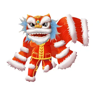 新年春节虎年元宵手绘人物舞狮卡通狮子头插画元素PSD设计素材