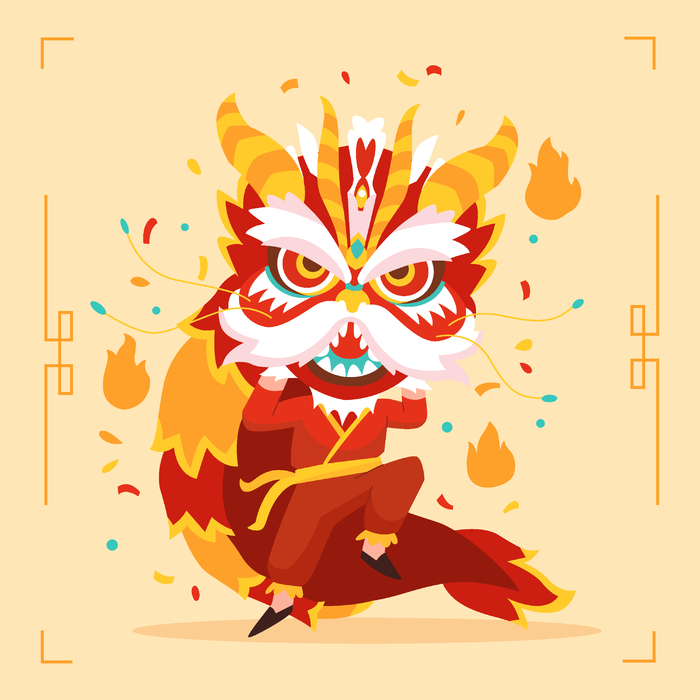 新年虎年舞狮插画 ai矢量模版下载