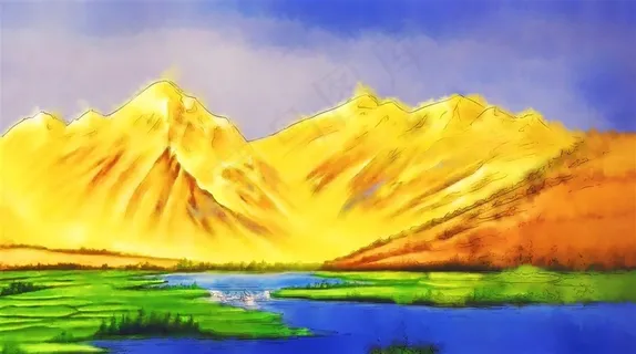 金山风水装饰画发财画壁画背景墙 金山风水装饰画发财画壁画背景墙