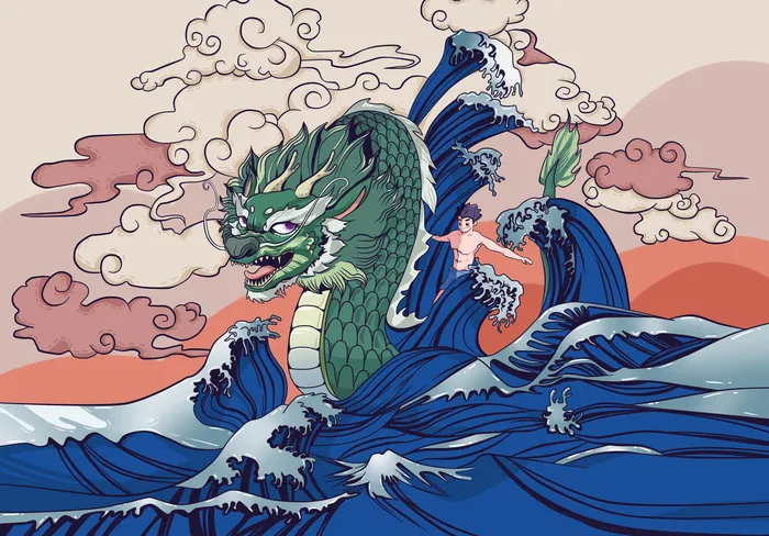 国潮风中国传统节日端午节赛龙舟粽子场景插画海报PSD设计素材psd模版下载