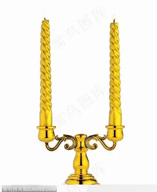 一对金色圣诞蜡烛