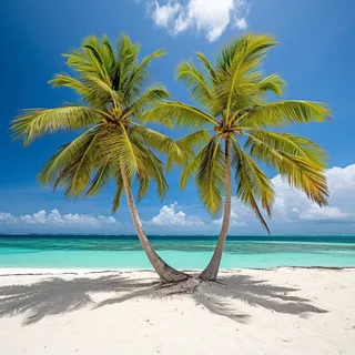 沙滩上的几棵棕榈树的照片，海滩上的棕榈树热带海滩摄影图