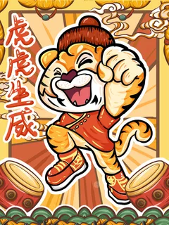 福虎贺岁虎年海报2020迎春海报虎年虎年大吉贺新年