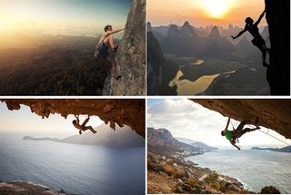 攀岩峭壁的运动员