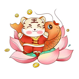 中国风2022虎年元旦新年卡通老虎形象装饰元素插画ps素材