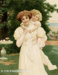 油画母亲背女儿图片