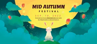 中秋节快乐白兔子绿色背景